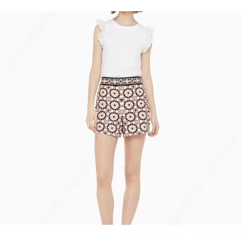 Kate Spade High Rise Floral Mosaic Jacquard Shorts Pink Black White Sz 0